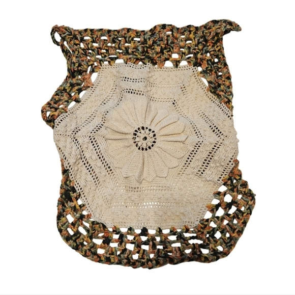 Hand Crafted Hexagon Silhouette Crochet Top Cotton & Acrylic Boho Multicolored - Picture 12 of 17